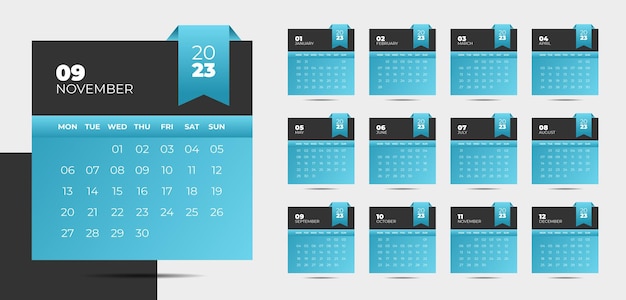 Conception de calendrier du nouvel an 2023 de style moderne dans le style de ruban