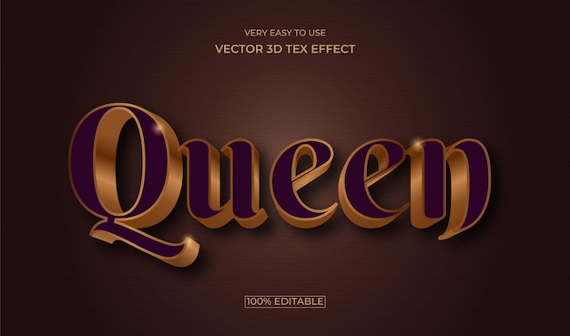 Conception d'effet de texte premium de style 3d Queen