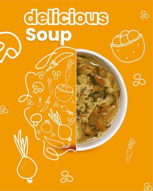 conception de flyer de soupe colorée pour la promotion des médias sociaux