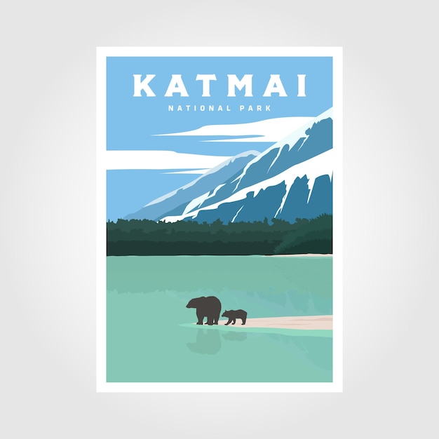 Conception d'illustration vectorielle d'affiche du parc national de Katmai