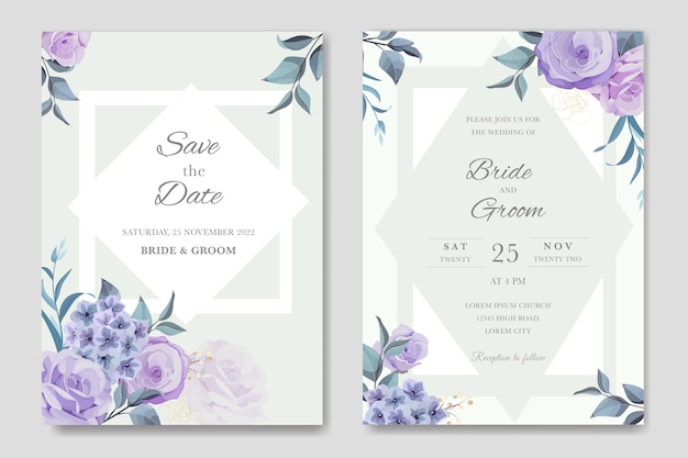 conception d'invitation de mariage avec des fleurs d'hortensia