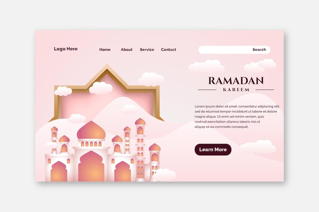 conception de la page de destination du ramadan kareem avec fond d'illustration de la mosquée