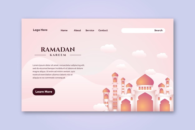 conception de la page de destination du ramadan kareem avec fond d'illustration de la mosquée