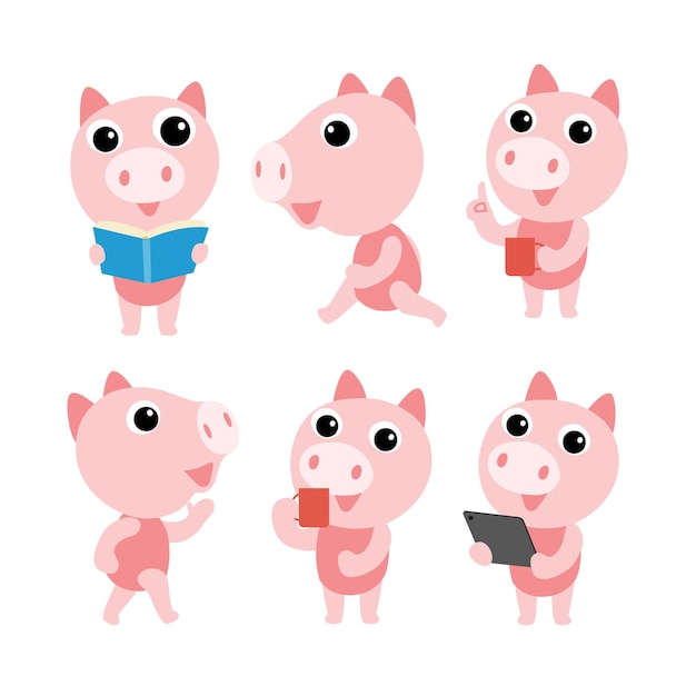 Conception de personnage de cochon mignon présentant le concept