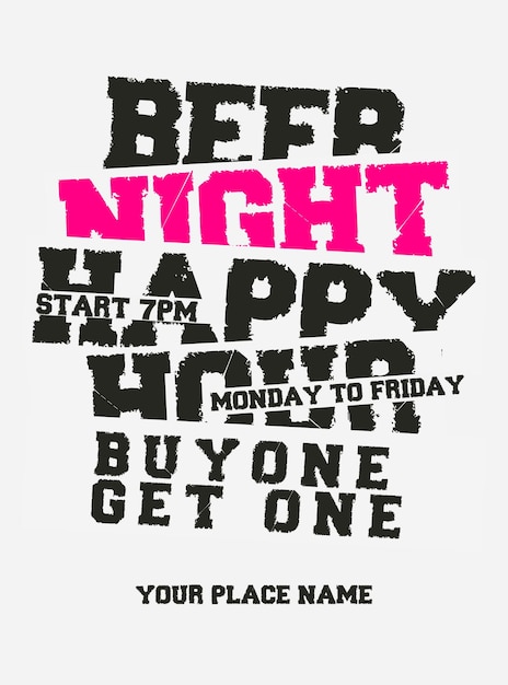 Conception de publication sur les réseaux sociaux de l'affiche du flyer de nuit du happy hour de la bière