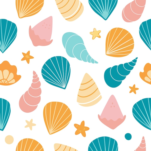 Vecteur coquilles de mer d'été motif sans couture art vectoriel et illustration