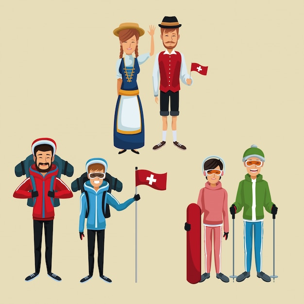 Couleur de fond de touriste et de personnes traditionnelles Suisse