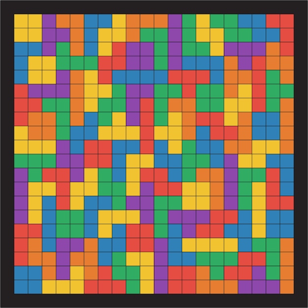 Couleurs de l'interface utilisateur plat sans couture motif tetris lignes noires isolées sur illustration vectorielle fond noir