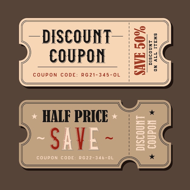 Coupon de réduction vente coupon tag Style Vintage modèle Design illustration vectorielle