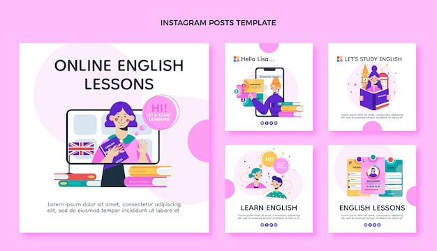 Cours d'anglais design plat post instagram