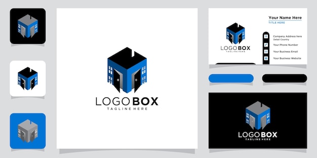 Création De Modèle De Logo Box House Avec Conception De Carte De Visite Vecteur Premium