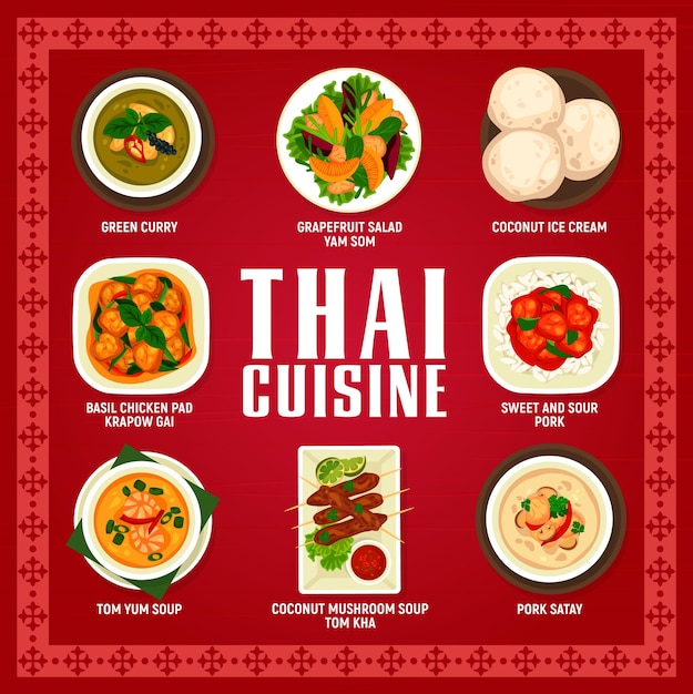 Vecteur cuisine thaïlandaise cuisine asiatique soupe tom yum et curry