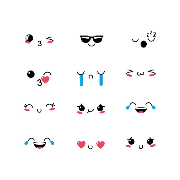 Vecteur définir l&#39;icône du design kawaii emoji emotion