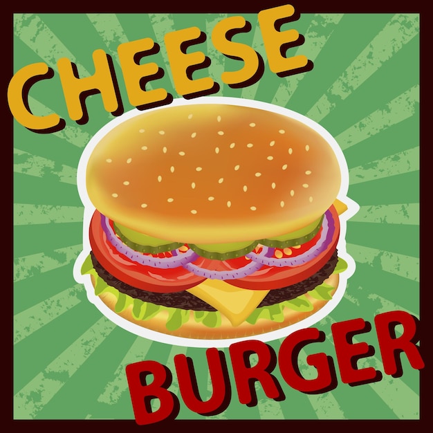 Délicieux cheeseburger avec tomate et salade L'illustration vectorielle peut être utilisée pour le menu alimentaire ou la conception d'affiches imprime le web et d'autres métiers