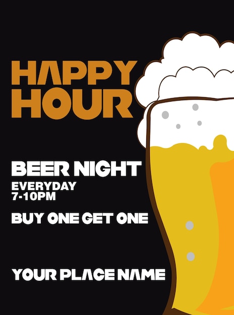 Design d'affiche de fête de la soirée de la bière Happy Hour ou de message sur les médias sociaux