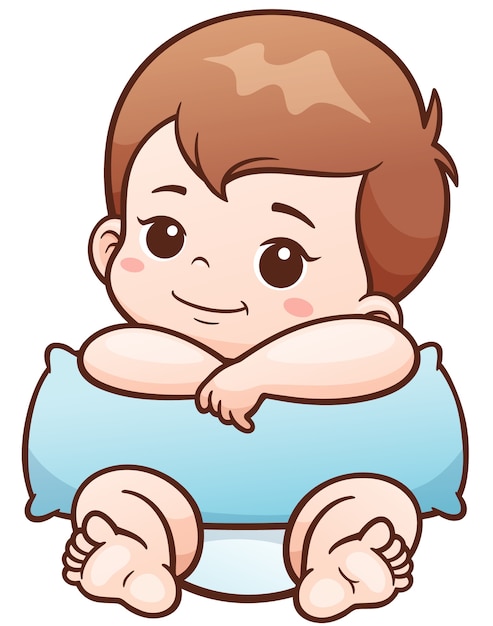 Dessin animé bébé mignon avec oreiller