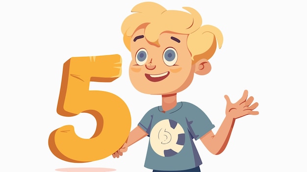 Vecteur un dessin animé d'un garçon avec le numéro 5 sur sa chemise