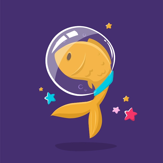 Vecteur dessin animé mignon animaux astronaute poisson dans le cosmos de l'espace