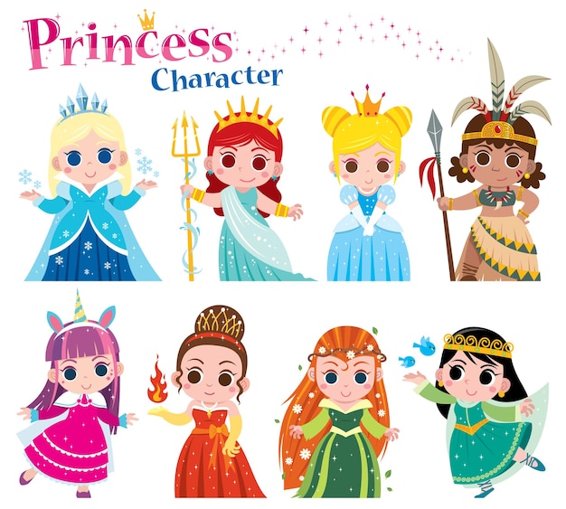 Dessin animé, mignon, collection, princesses