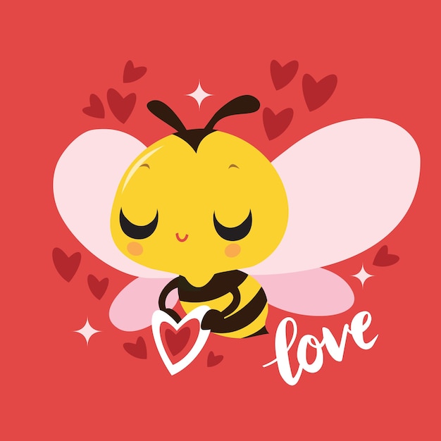 Dessin animé super mignon abeille amoureuse