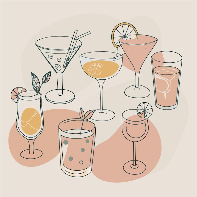 Vecteur un dessin de boissons, y compris des cocktails et des cocktail