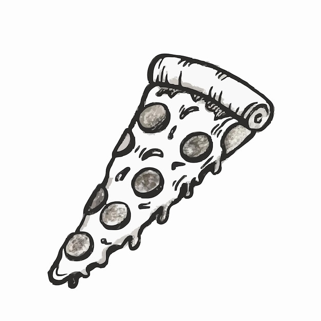 un dessin d'une pizza avec du fromage et des olives