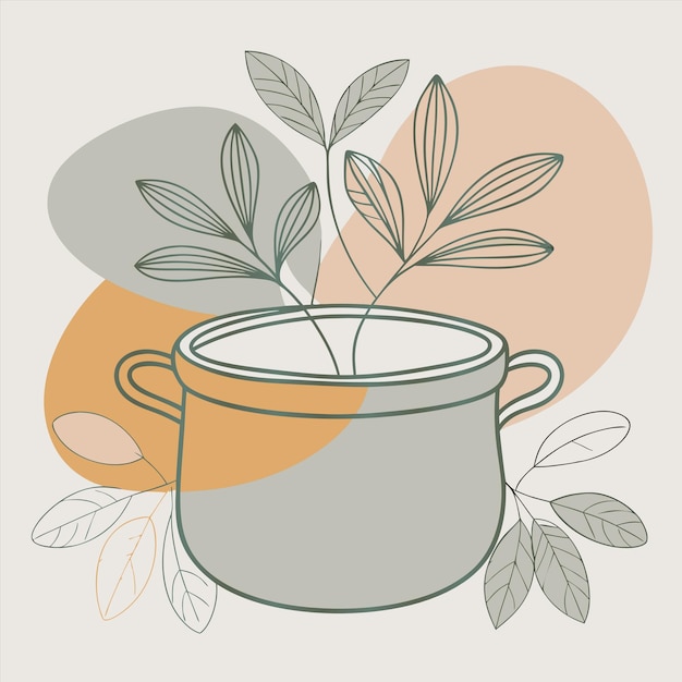 Vecteur un dessin d'un pot avec des feuilles et des fleurs