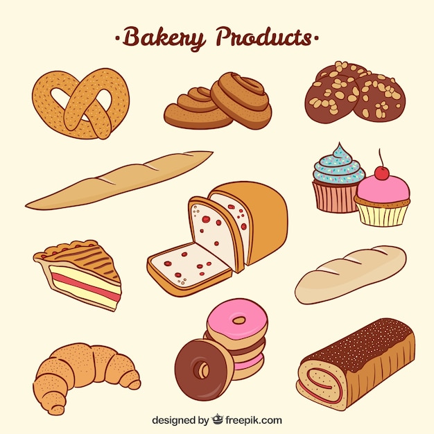 Dessinés à la main belle produits de boulangerie