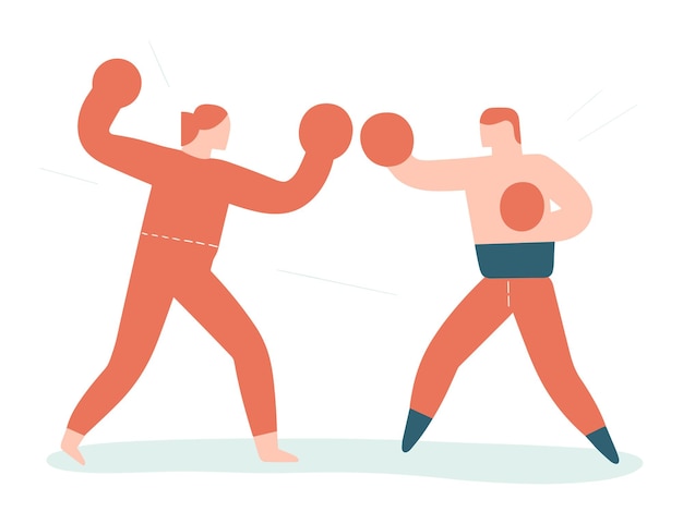 Vecteur deux hommes dans un match de boxe avec l'un vêtu de rouge et l'autre de bleu boxeurs montrant une position de sport de combat compétitif évènement athlétique et illustration vectorielle de l'esprit compétitif