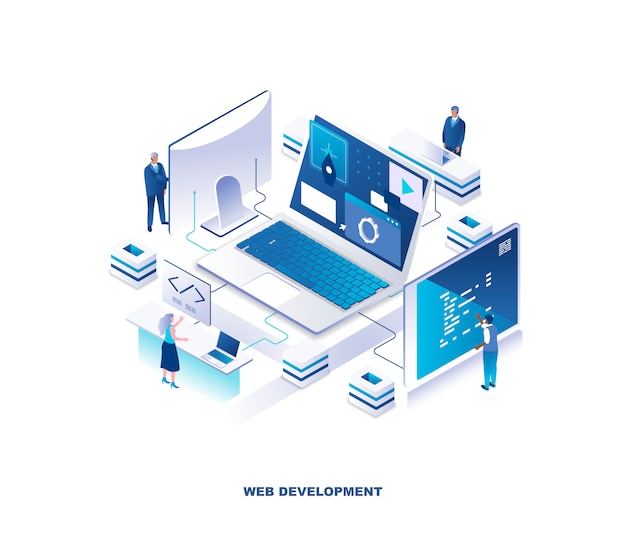 Développement web front-end et back-end, concept isométrique de codage