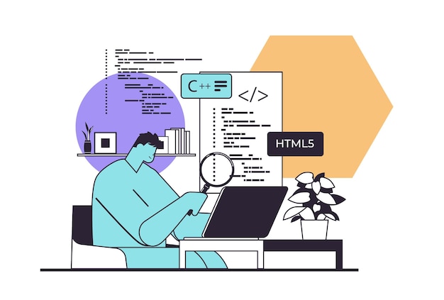 Développeur Web créant un code de programme sur un écran d'ordinateur portable développement de logiciels et de concepts de programmation