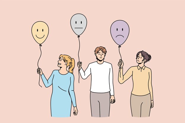 Vecteur diverses personnes tiennent des ballons avec des émotions