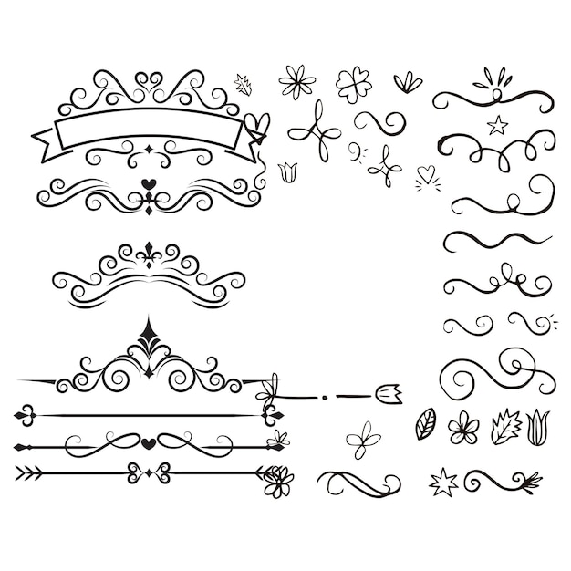 Vecteur diviseurs de texte jeu de griffon éléments décoratifs de mariage bordures d'ornement lignes vecteur dessiné à la main i