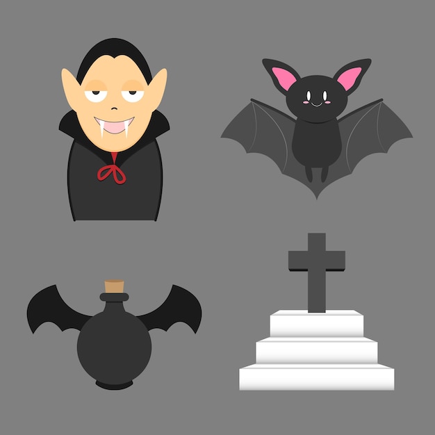 Vecteur dracula chauve-souris dracula potion et tombe