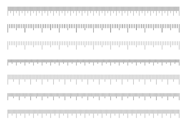 Vecteur échelle du jeu de règles tableau de mesure horizontal avec balisage en centimètres et en millimètres