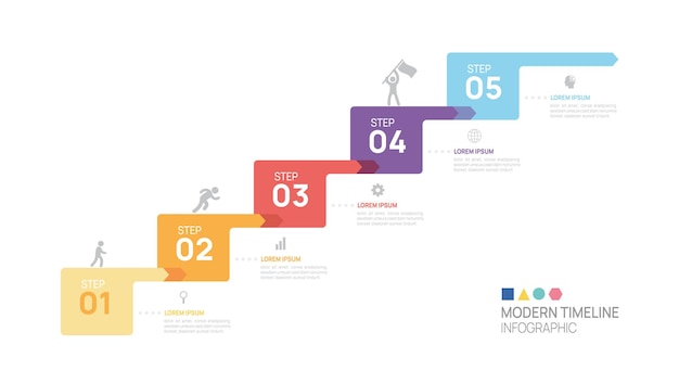 Vecteur Échelle infographique étiquettes de flèches connectées 5 étapes pour le succès modèle de croissance