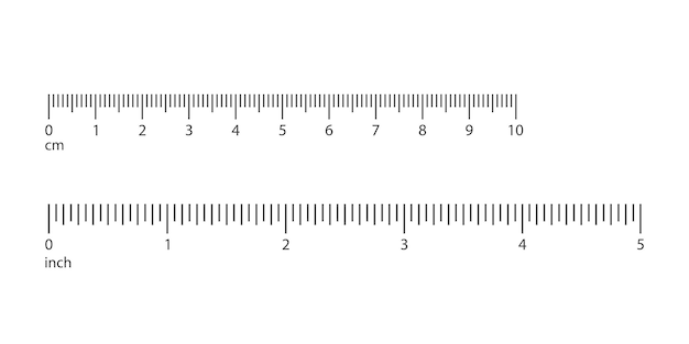 Vecteur échelle sur une règle en centimètres et en pouces sur fond blanc