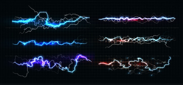 Des éclairs de couleurs variées, un coup de foudre rougeoyant et des forces magiques éclatantes choquent les lignes magiques sur fond noir.