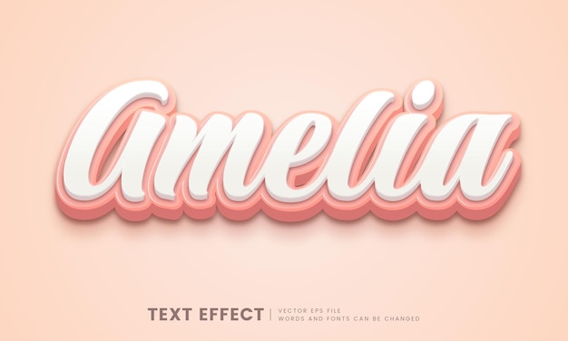 Effet de texte 3d mignon amelia modifiable. style de police fantaisie parfait pour le logotype, l'en-tête et le titre