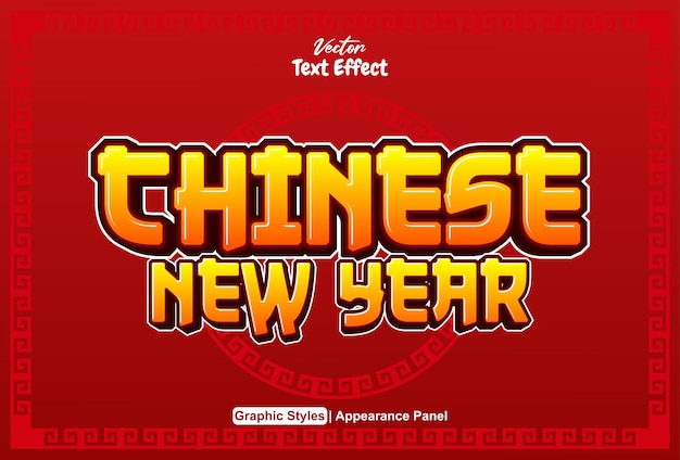 Effet de texte chinois avec style graphique en rouge et modifiable