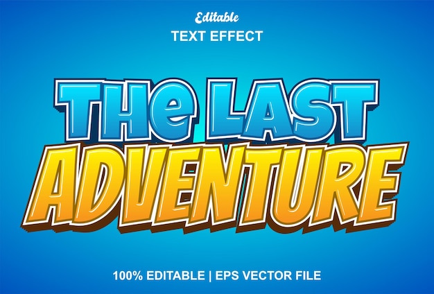 Effet de texte de la dernière aventure avec un style 3d de couleur bleue et jaune