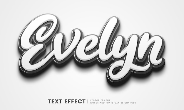 Effet de texte Evelyn 3d noir et blanc modifiable