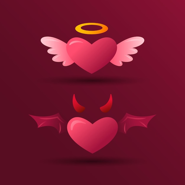 élément de la saint-valentin Gradient Cupidon amour ange et Cupidon amour diable Illustration vectorielle