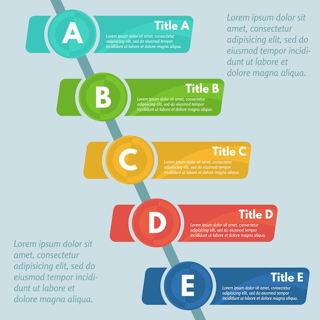 Éléments de conception infographique en cinq étapes. Modèle de conception infographique étape par étape. Illustration vectorielle