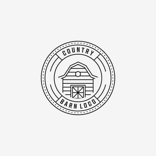 Emblème de l'Art de la ligne Logo vectoriel Grange, Illustration Design of Vintage Badge de Grange Storehouse Farmhouse Concept