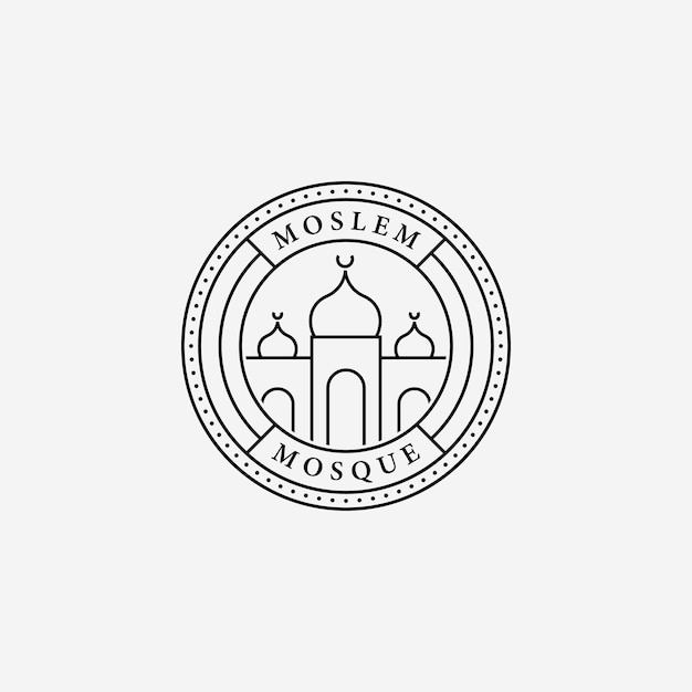 Emblème minimal de la mosquée Ramadan Kareem Vector Line Art Logo, Illustration Design du Musulman Mubarak Concept