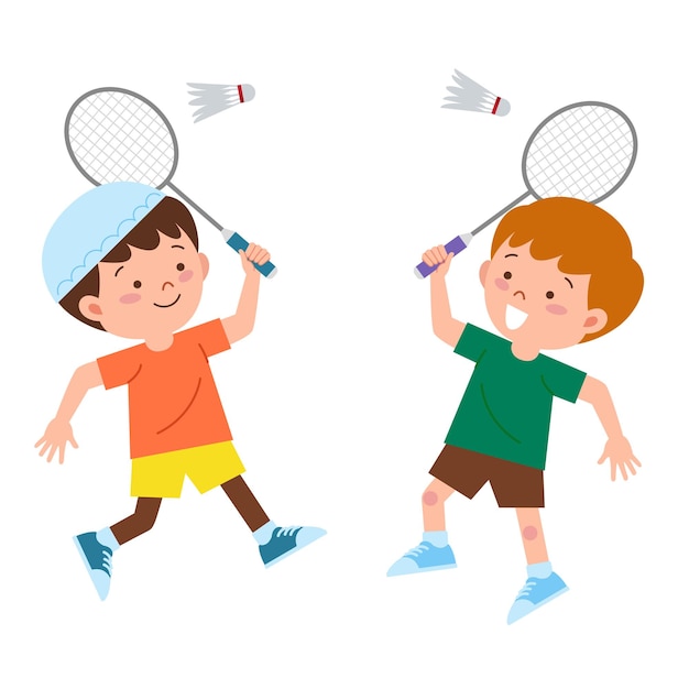 Vecteur des enfants jouant au badminton.