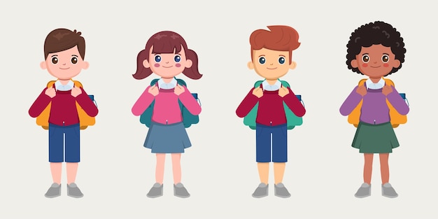 Enfants avec uniforme et sac à dos