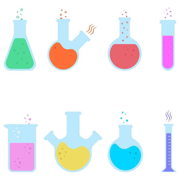 Vecteur ensemble de béchers et flacks de chimie icônes vectorielles