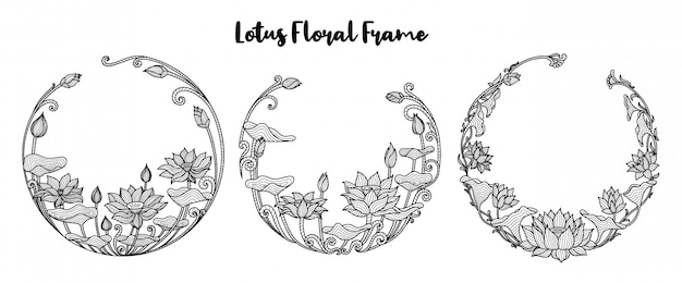 Ensemble de cadre floral rond avec fleurs de Llotus